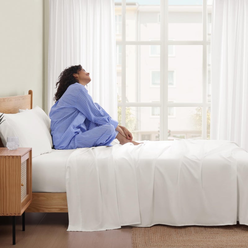 UGG Queen Sheet Set 4-Piece Luxury Cooling Sheets Deep Pockets Premium Bedding with 2 Pillow Shams Hypoallergenic Machine Washable Soft Lightweight Bed Set for Bedroom, Queen, White (Hedi) - Image 5